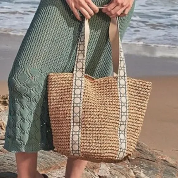 Kiss Sea Shoreline Creations Packable Woven Tote in Tan. New and sealed. - Picture 3 of 11